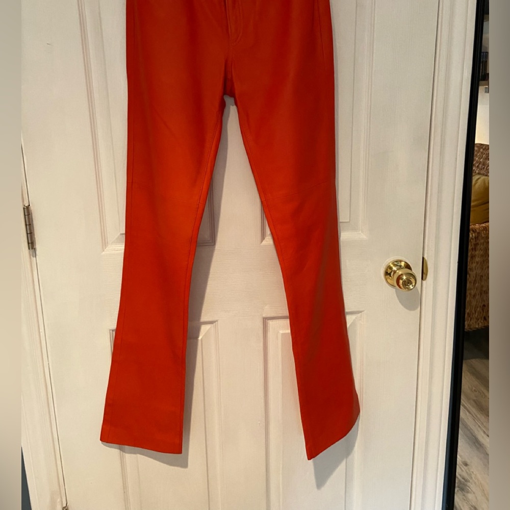 NWT Ralph Lauren Bright Orange Leather Pants - Picture 1 of 12